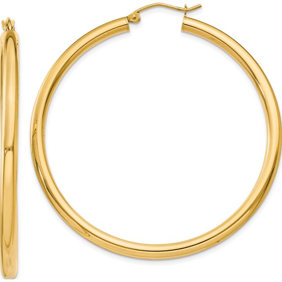 14K Yellow Gold Polished 3mm Lightweight Tube Hoop Earrings (50 X 3) Made In Peru t943l