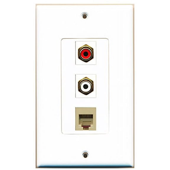 RiteAV - 1 Port RCA Red and 1 Port RCA White and 1 Port Phone RJ11 RJ12 Beige Decorative Wall Plate Decorative