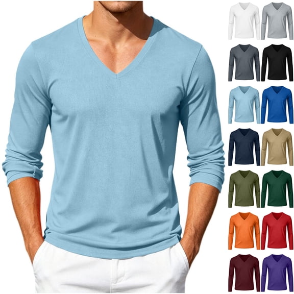 Rvwovn Men's Long Sleeve V-Neck T-Shirt Soft Breathable Basic Tee Everyday Casual Top