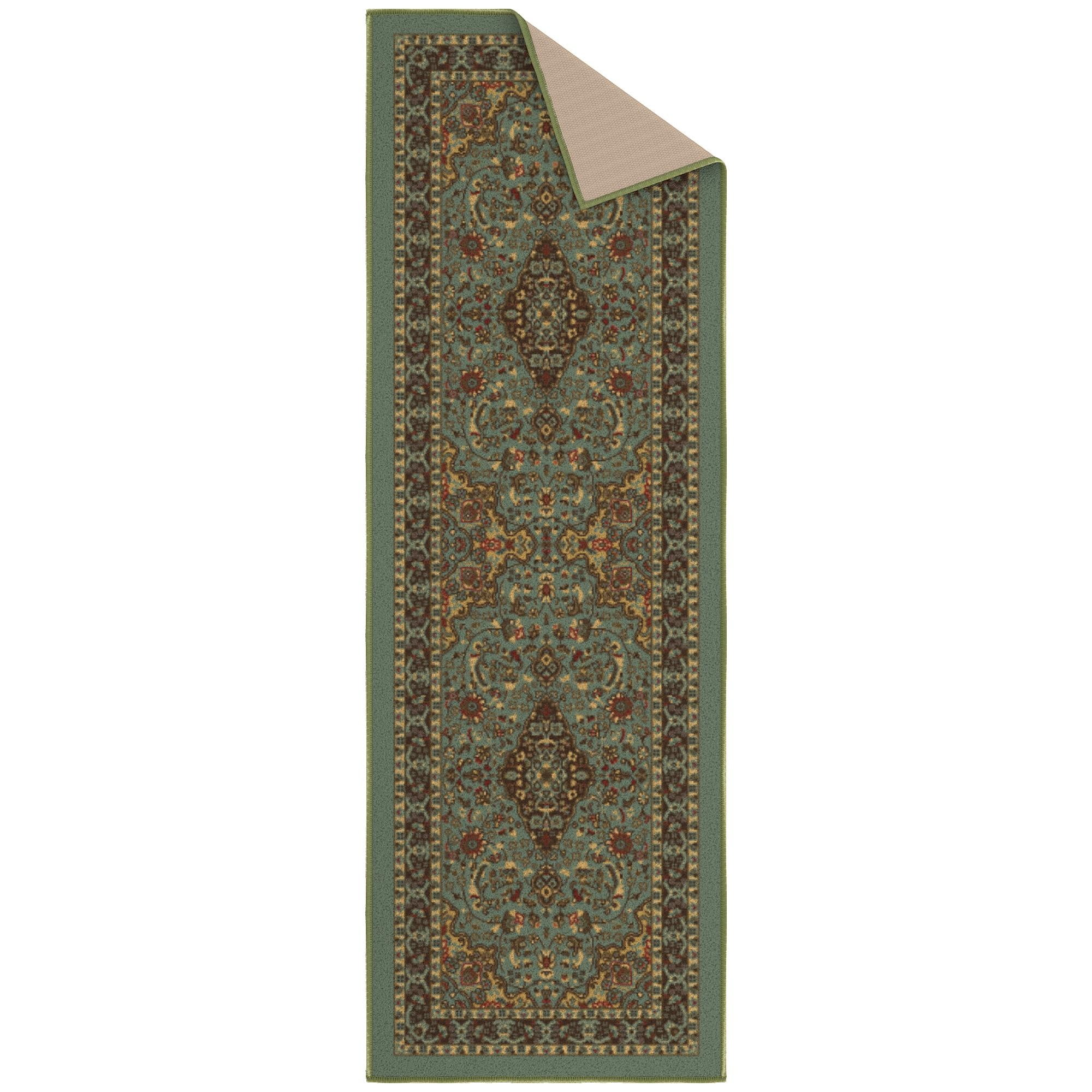 Ottomanson Medallion Bathroom Runner Rug 20" x 59" - Non Slip Low Pile Carpet, Seafoam Green