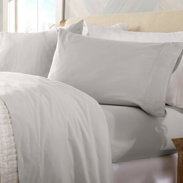 Great Bay Home Cotton Solid Flannel Sheet Set  (King, Light Grey)