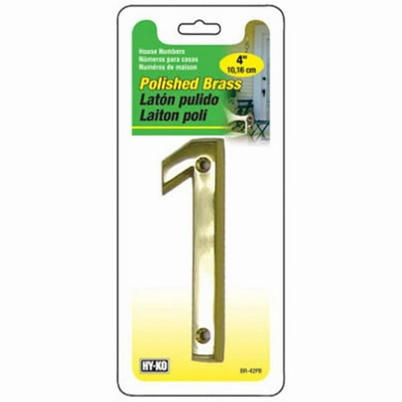 Hy-Ko Products BR-42PB-1 4 in. Solid Polished Brass Prestige Series House Number 1 Pack of 3