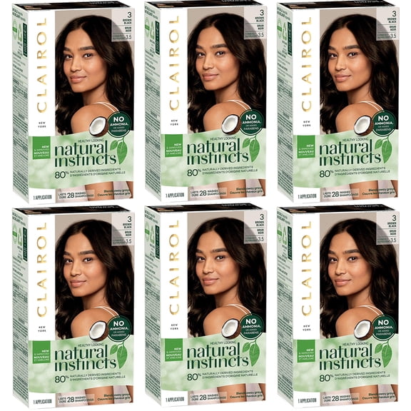 Pack of (6) Clairol Natural Instincts Non-Permanent Hair Color - 3 Brown Black - 1 Kit