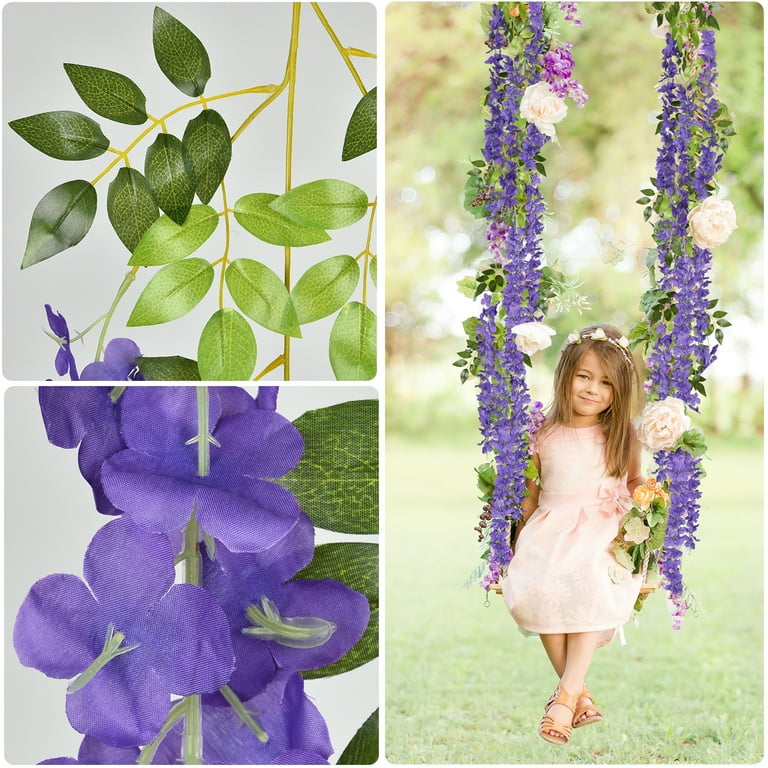12 Pack Artificial Rose Vine Garland - 100 Ft Total, Purple Silk Flower Vines With Leaves, For Wedding, Wall, Arch Decor