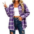 thumbnail image 4 of thefmos Women's Collared Long Sleeve Plaid Shirt Jacket Loose Fit Button Down Casual Shacket Fall Spring Outfit, Purple L, 4 of 7