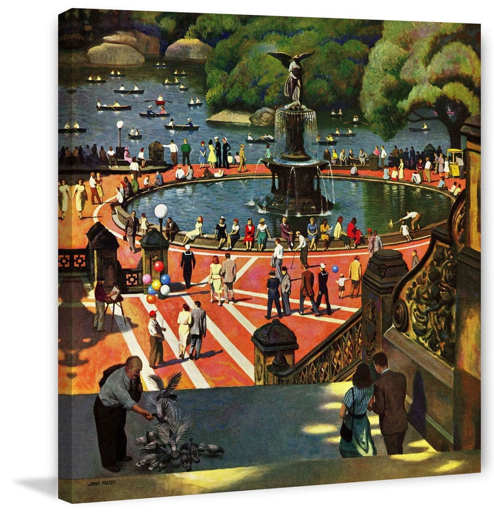 Marmont Hill "Boating in Central Park" by John Falter Painting Print on Canvas