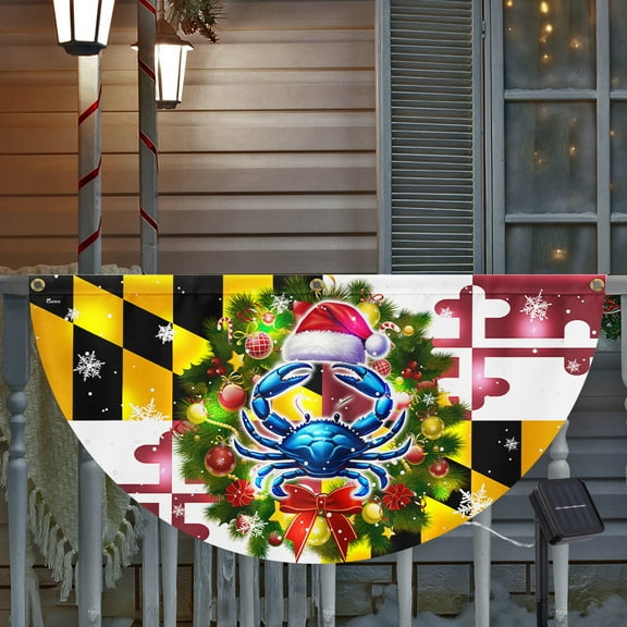 FLAGWIX Maryland Christmas Blue Crab Christmas Solar Led Fan Flag VTM668SL - USA Flags Decor Indoor Outdoor