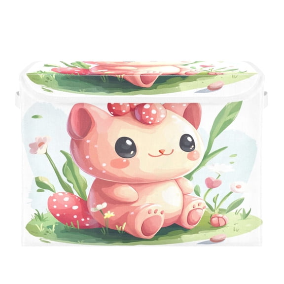 Storage Box With Lid 16.5x12.6x11.8In Foldable Stacked Household Storage Box Pink Cartoon Kitten