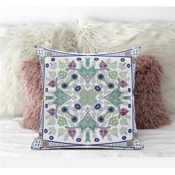 Paisley Leaf Geo Throw Pillow with Removable Cover in Off-White Green 18x18