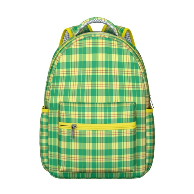 Retro Plaid School Backpack Abstract Plaid and Checkered Design Vintage Style Travel Bag for Students