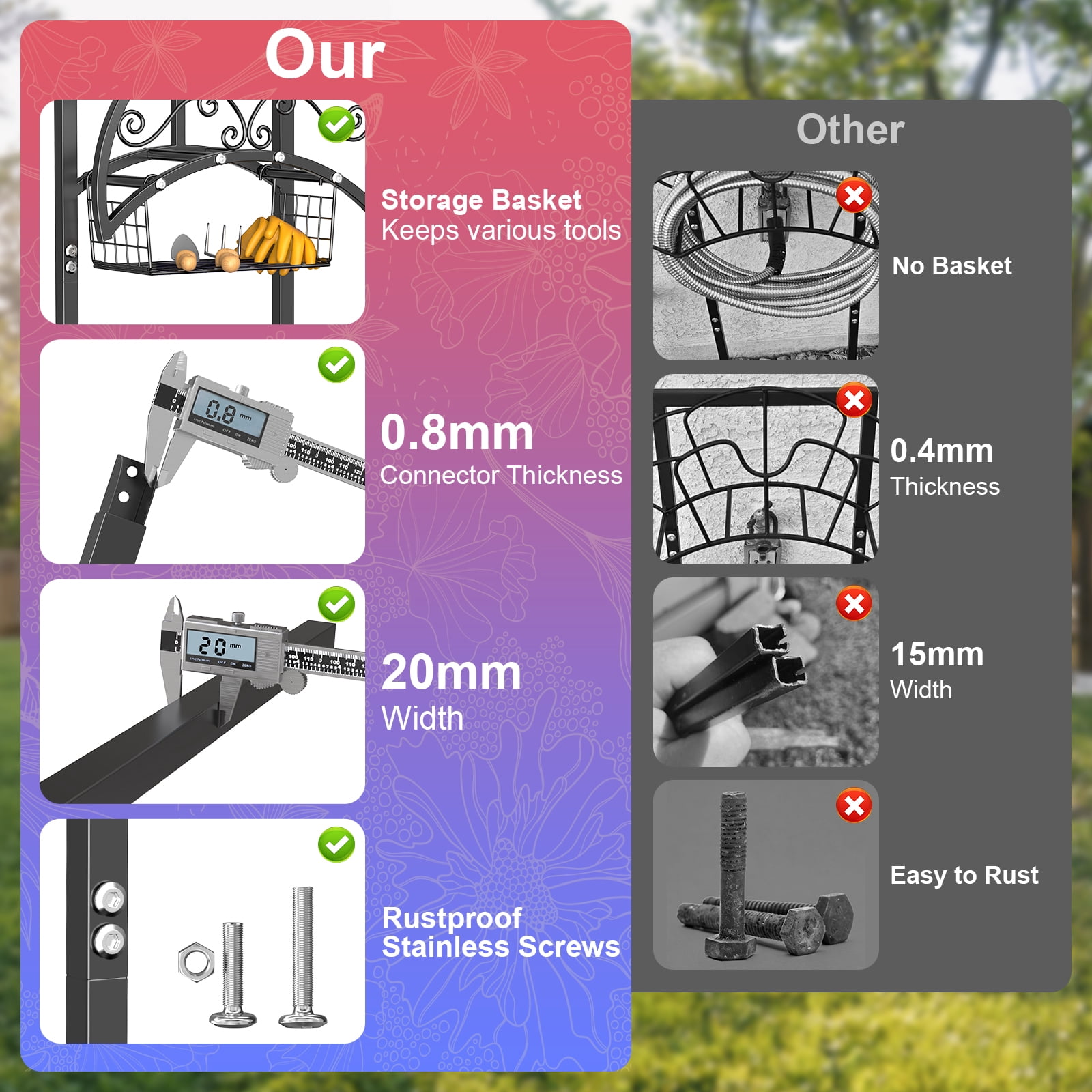 OLV Garden Hose Holder Freestanding Water Hose Heavy Duty Metal Reel Hanger,Holds 150ft Hose,Storage Basket