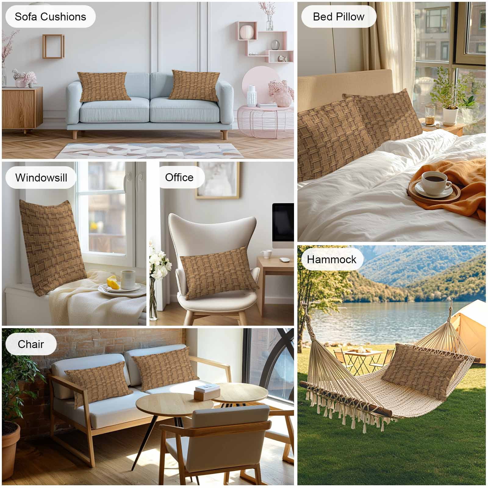 Vintage Rattan Outdoor Pillow Covers 20x12 Inch Lumbar Pillow Covers Set of 2 Waterproof Decorative Throw Pillow Cases Minimalist Abstract Wicker Texture Brown Cushion Covers for Patio Furniture
