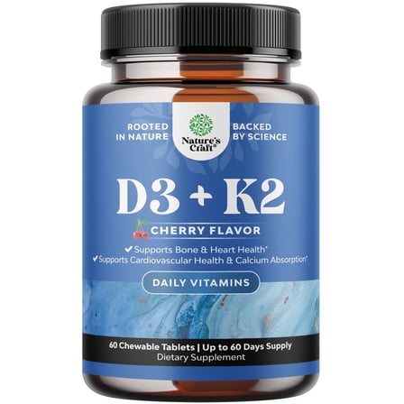 Natures Craft Vitamin D3 with K2 MK7 Supplement - Vitamin D3 2000 IU Tablets and K2 for Immune Support Bone Health Heart Health Joint Support Bone Strength and Mood Boost - VIT Immune System