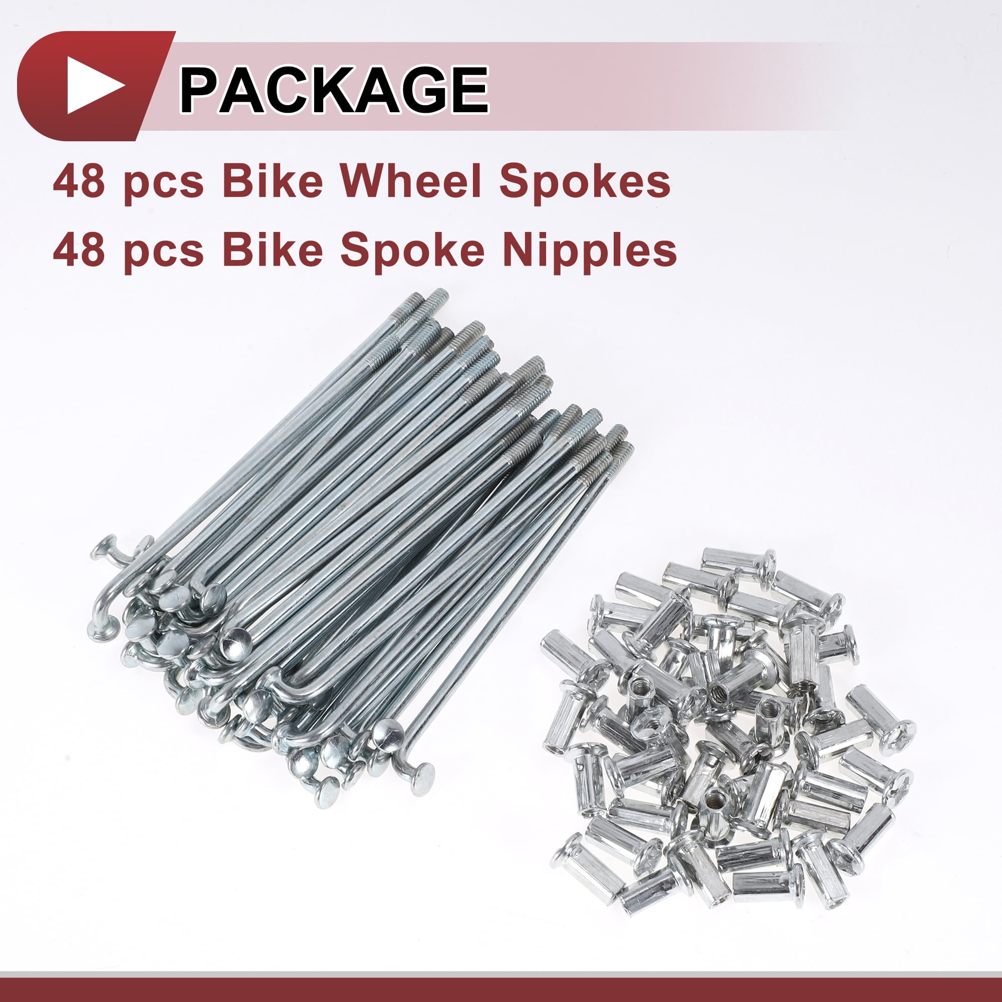 Unique Bargains 48Pcs 10G J Bend Bike Wheel Spokes Carbon Steel Galvanized Silver 3.35"