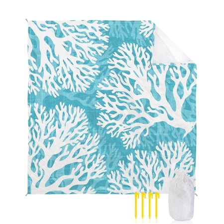 Beach Blanket Waterproof Sandproof Turquoise Ocean Coral Beach Blankets with Stakes Quick Dry Sand Free Outdoor Picnic Mats Coastal Marine Life Large Beach Mat for Sand Camping Hiking 118 x108