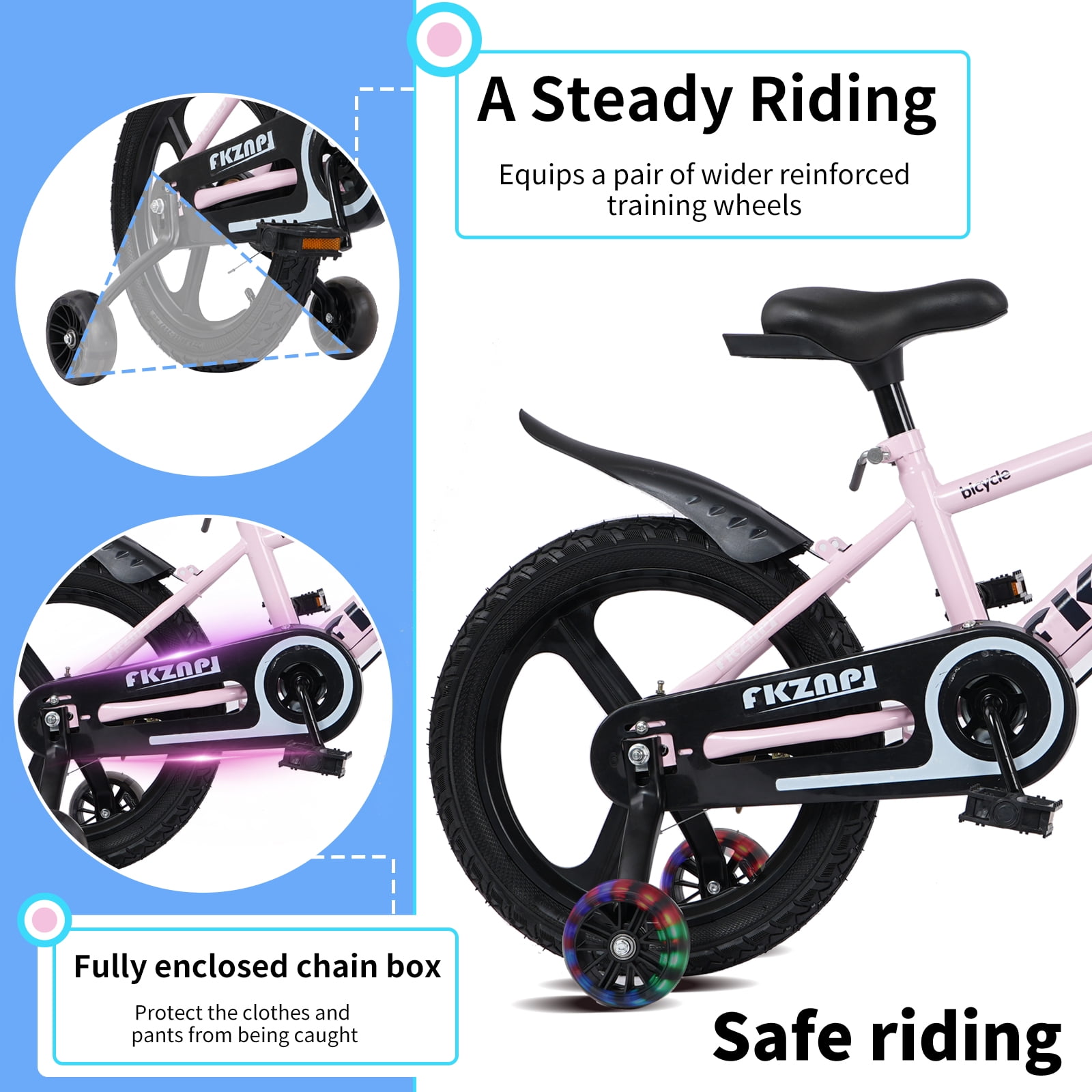 imerelez Bicycle 16 Inch Pink, Beginner Bike with Night Glow Training Wheels & Adjustable Seat, for Ages 4-7, Ideal Birthday Gift