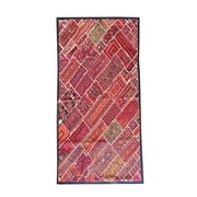 Mogul Indian Red Wall Tapestry Vintage Kutch Patchwork Ethnic Embroidered Beaded Table Throw Wall Art