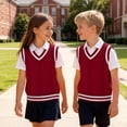 thumbnail image 6 of Lmnyox Kid's Sweater Vests Casual V Neck Sleeveless School Uniform Fall Vintage Cable Knit Cardigan 0-15 Years, 6 of 8