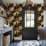 Boho Peel and Stick Wallpaper Delicate White Flowers Surrounded by Dark Vines Foliage Art Print Wall Mural 17.7in x 9.8ft Self Adhesive Flower Contact Paper Botanical Decor for Bathroom Vinyl