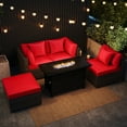 thumbnail image 4 of Costway 5 PCS Patio Furniture Set Heavy-duty Frame Sofa Set with 60,000 BTU Firepit Table Red, 4 of 10