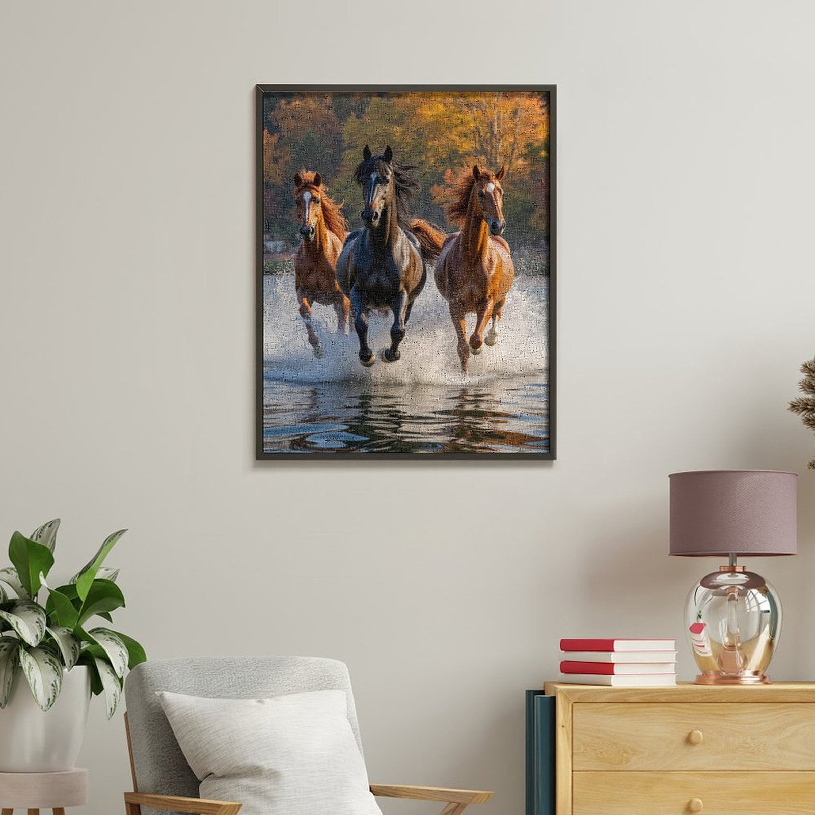 Paint by Numbers Kit for Adults, Horses Galloping Water Autumn Scene Paint by Numbers, Easy Paint by Numbers Kit for Adults Beginner, DIY Adult Paint by Number Kits on Canvas, Home Decor