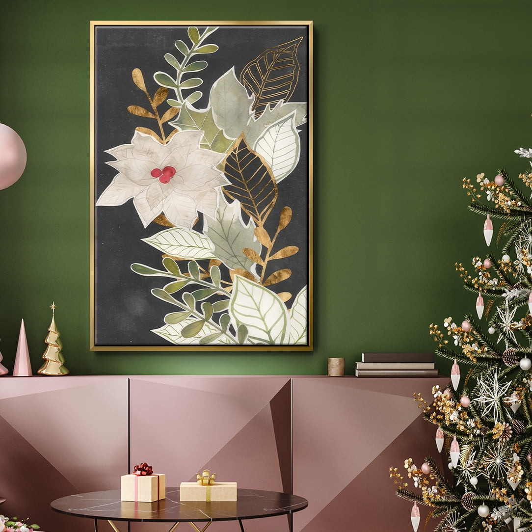 Gilded Christmas Collection B - Framed Gallery Wrapped Holiday Canvas - 17 x 25 - Gold Frame