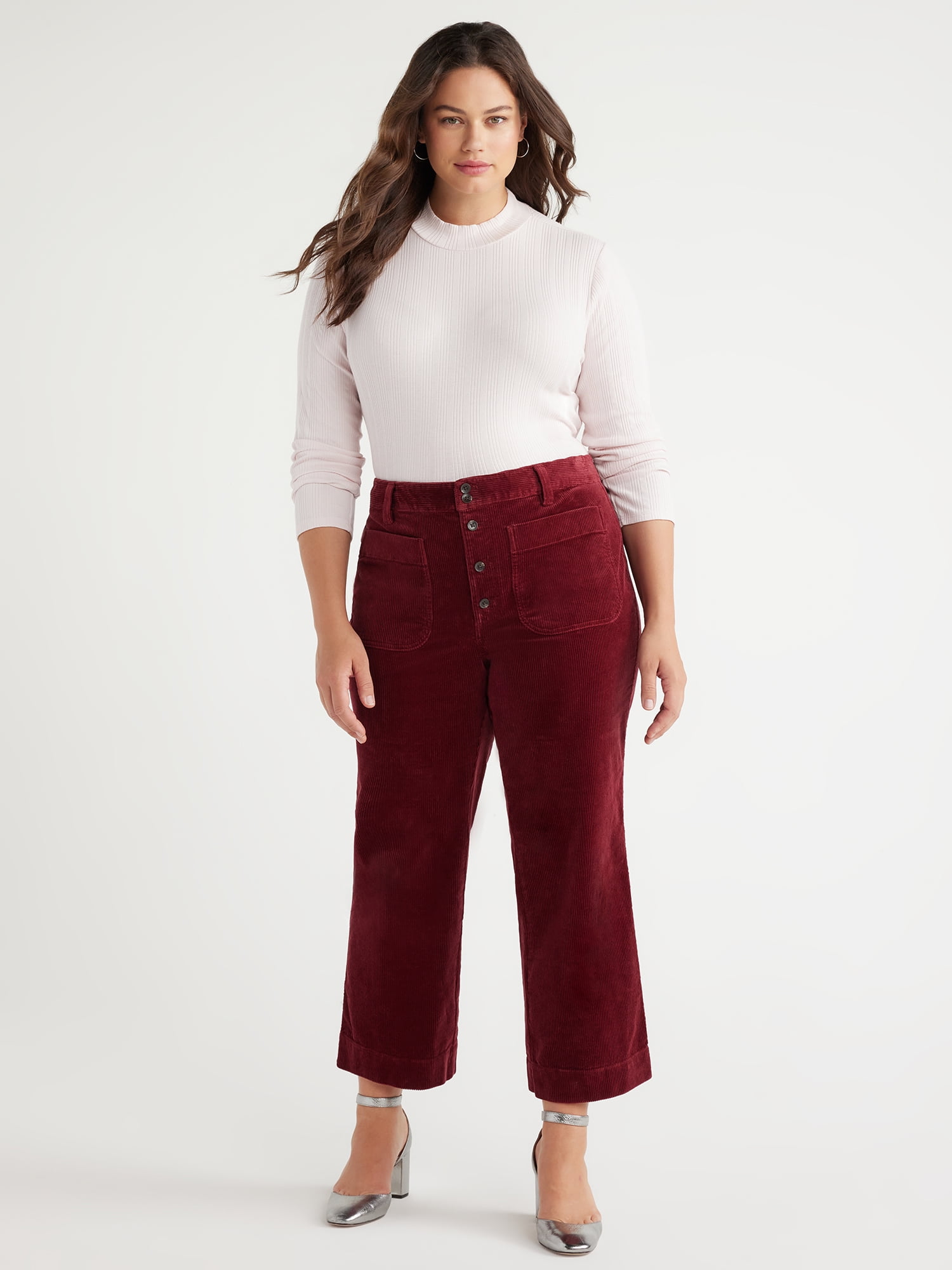 Free Assembly Women's High Rise Cropped Flare Corduroy Pants with