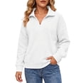 thumbnail image 3 of Jsaierl Quarter Zip Sweatshirts for Women Fall Solid Color V Neck Sweatshirt Lightweight Loose Fit Pullover Cotton Working Out Long Sleeve Tops, 3 of 9