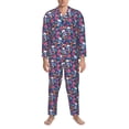 thumbnail image 3 of Naloa Skull Daisy Men’s Pajamas Set - Long Sleeve Button Down Sleep Shirt and Pajama Bottoms Sleepwear Set-Medium, 3 of 7