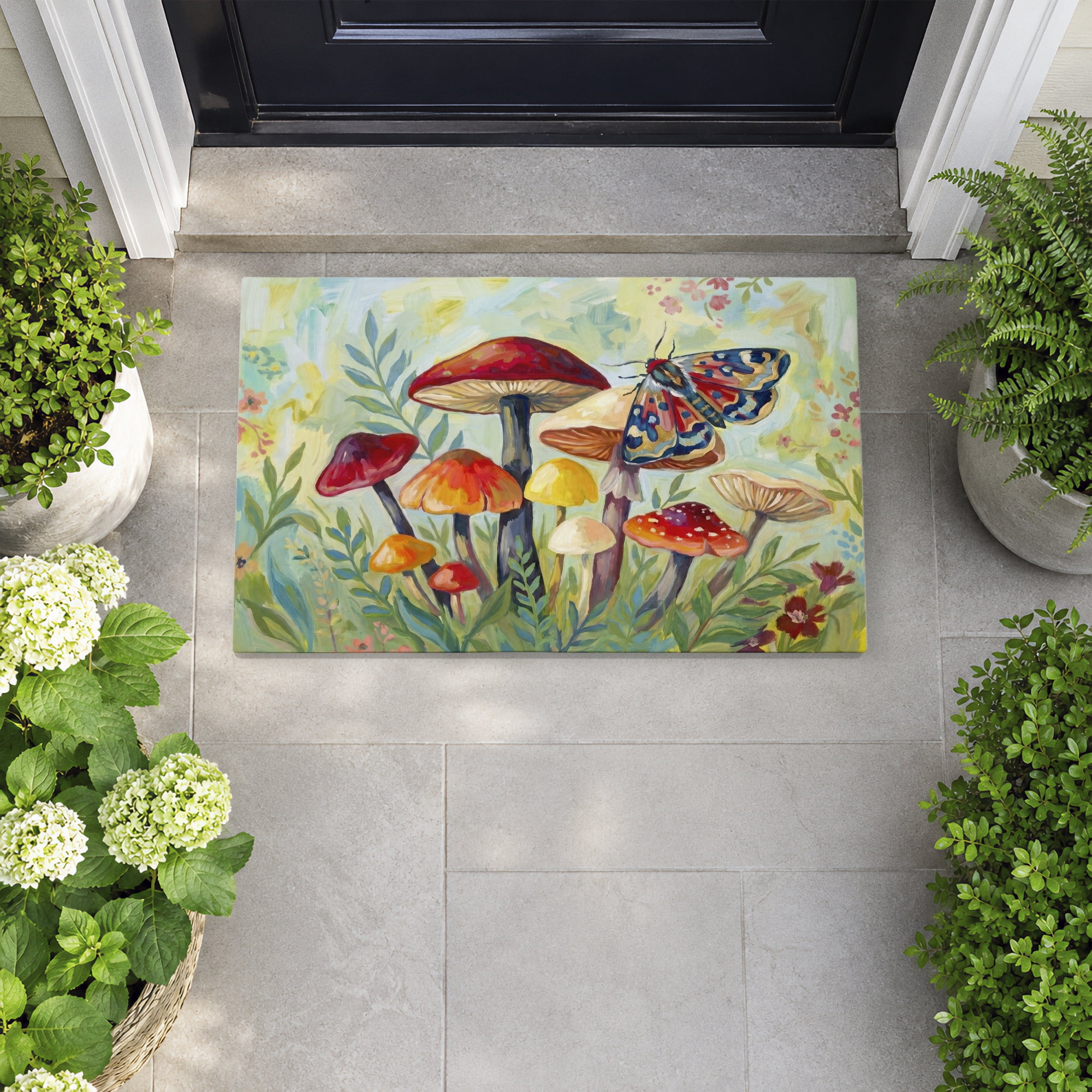 Stupell Industries Autumnal Mushrooms & Butterfly Printed Outdoor Door Floor Mat, design by Imagine It Images