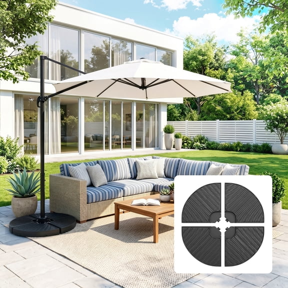 Outsunny 4-Piece 150lb Cantilever Patio Umbrella Base Weights for Offset Hanging Umbrella, Fasteners, Wicker-like HDPE Water or Sand Weights, Black