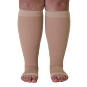 Open Toe Compression Stockings for Men and Women 20-30 mmHg Beige, X-Large