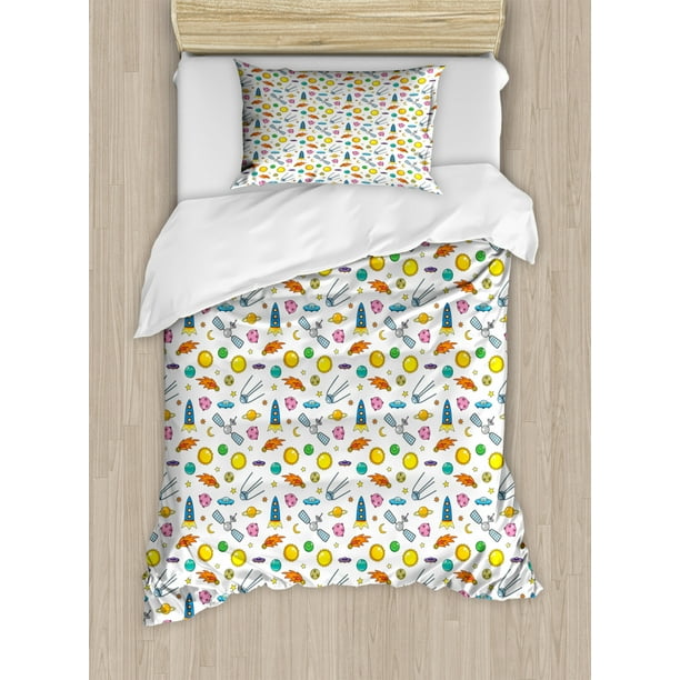 Spaceship Duvet Cover Set An Assortment Of Space Related Concepts Shooting Star Ufo Sun Moon And Stars Decorative Bedding Set With Pillow Shams Multicolor By Ambesonne Walmart Com Walmart Com