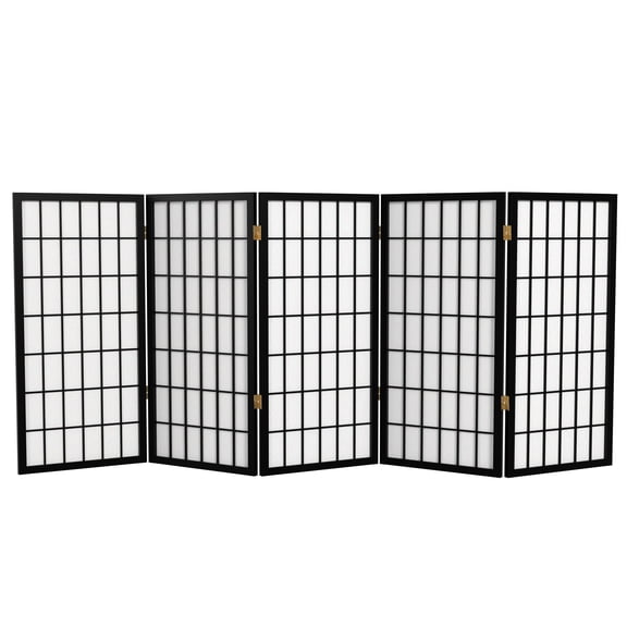 3 ft. Tall Classic Japanese Window Pane Lattice Privacy Screen - Black - 5 Panels