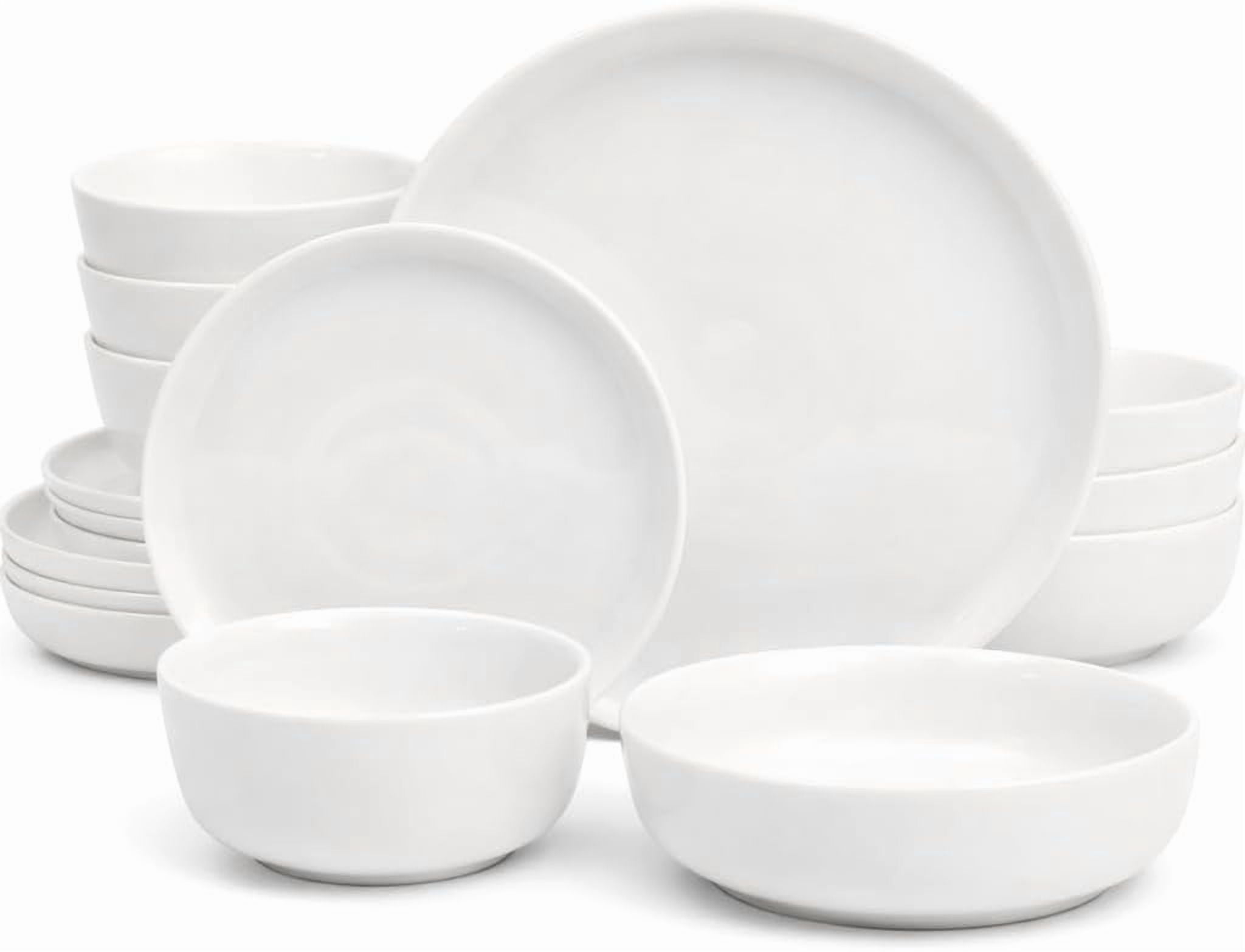 Gibson Home Oslo Dinnerware Set for 4, 16-Piece White Porcelain Plates and Bowls — Ceramic Dish Set | Microwave & Dishwasher Safe