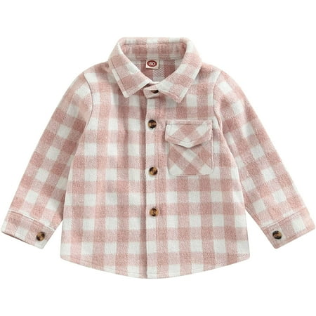 

HESHENG Toddler Baby Boys Girls Flannel Plaid Jacket Long Sleeve Lapel Button Down Pocketed Shirts Coats Cardigan Tops Pink 2-3T