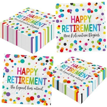 Retirement Napkins,Retirement Party Supplies 40pcs Happy Retirement Napkins Colorful Dot Retirement Cocktail Napkins for Retirement Party Decorations