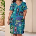 thumbnail image 4 of Haunted Mansion Plus Size Summer Dress Women Casual Printed V Neck Short Sleeve Hawaii Boho Beach T Shirt Dress, 4 of 8