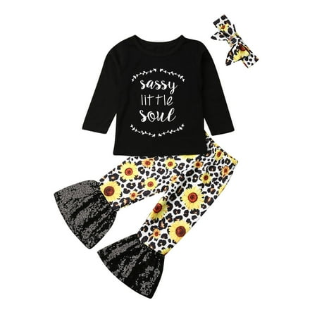 

Qtinghua 3Pcs Newborn Toddler Baby Girl Clothes Long Sleeve T shirt Tops Sunflower Flares Pants Headband Fall Winter Outfits White 18-24 Months