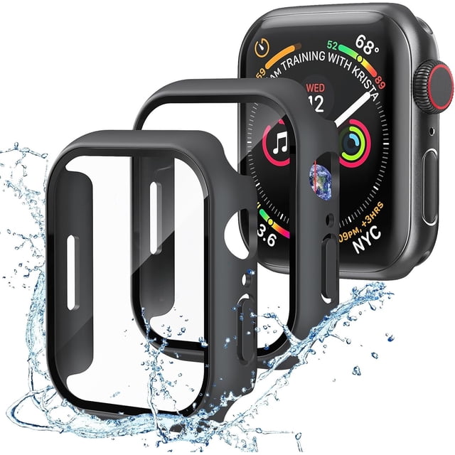 KOMI Screen Case Compatible with Apple Watch, Waterproof Full Coverage Hard PC Bumper Protective Cover Built in HD Tempered Glass Screen Protector Compatible with Apple Watch 45mm