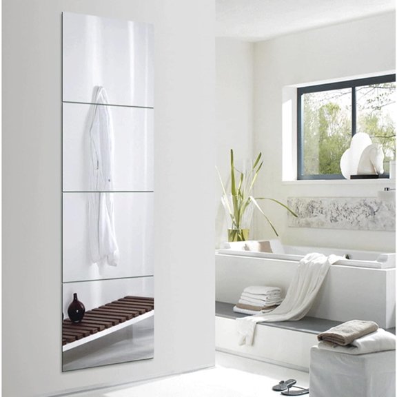 Full Length Mirror Tile-8Inch 4PCS Glass Wall Mirror Panel,with Strong Adhesive Tape Free Assembly Paste Home Mirrors