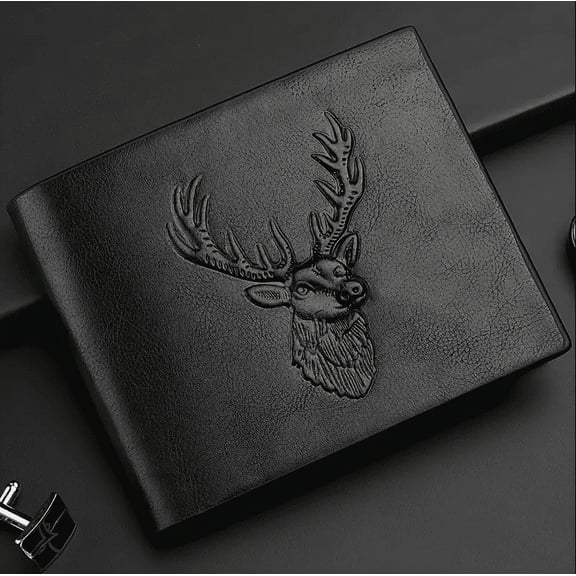 Syrios Gifts Buck/Deer Hunting Wallet for Men, Leather RFID Blocking Credit Card Holder, Mens Bifold Wallet