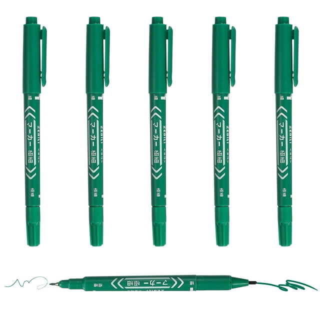 Uxcell Twin Tip Permanent Markers, 6 Pack Green Fine and Ultra Fine Point Colored Makers Quick Drying Coloring Pen for Writing Drawing on Wood Plastic Metal Glass Stone