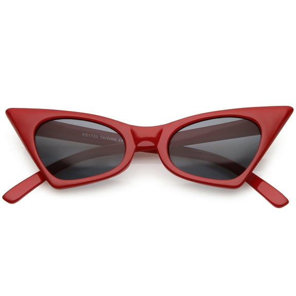 Retro Small High Pointed Sunglasses Neutral Colored Oval Lens 46mm (Red / Smoke)