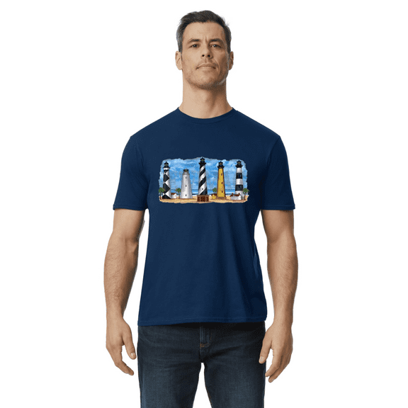 Decked Out Duds Graphic Tees Lighthouse Gifts T-shirt Mens Cotton Tee Short Sleeve Blue