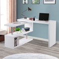 thumbnail image 1 of Bureau Moderne en Forme de Coin, Bureau d'Ordinateur de Bureau avec Étagère de Rangement, Blanc, 1 of 8