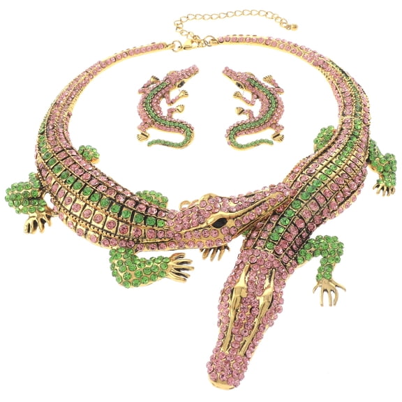 Large Crystal Alligator Necklace Earring Set