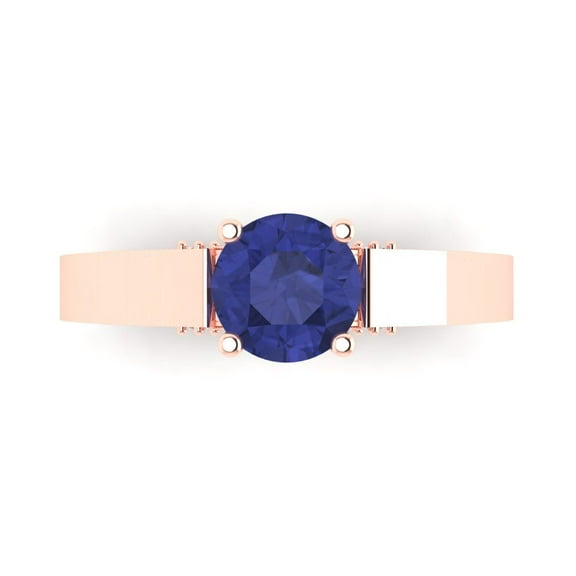 Solitaire with Accents Engagement Ring for Women - 1.06ct Simulated Tanzanite in 14K Rose Gold Promise Ring