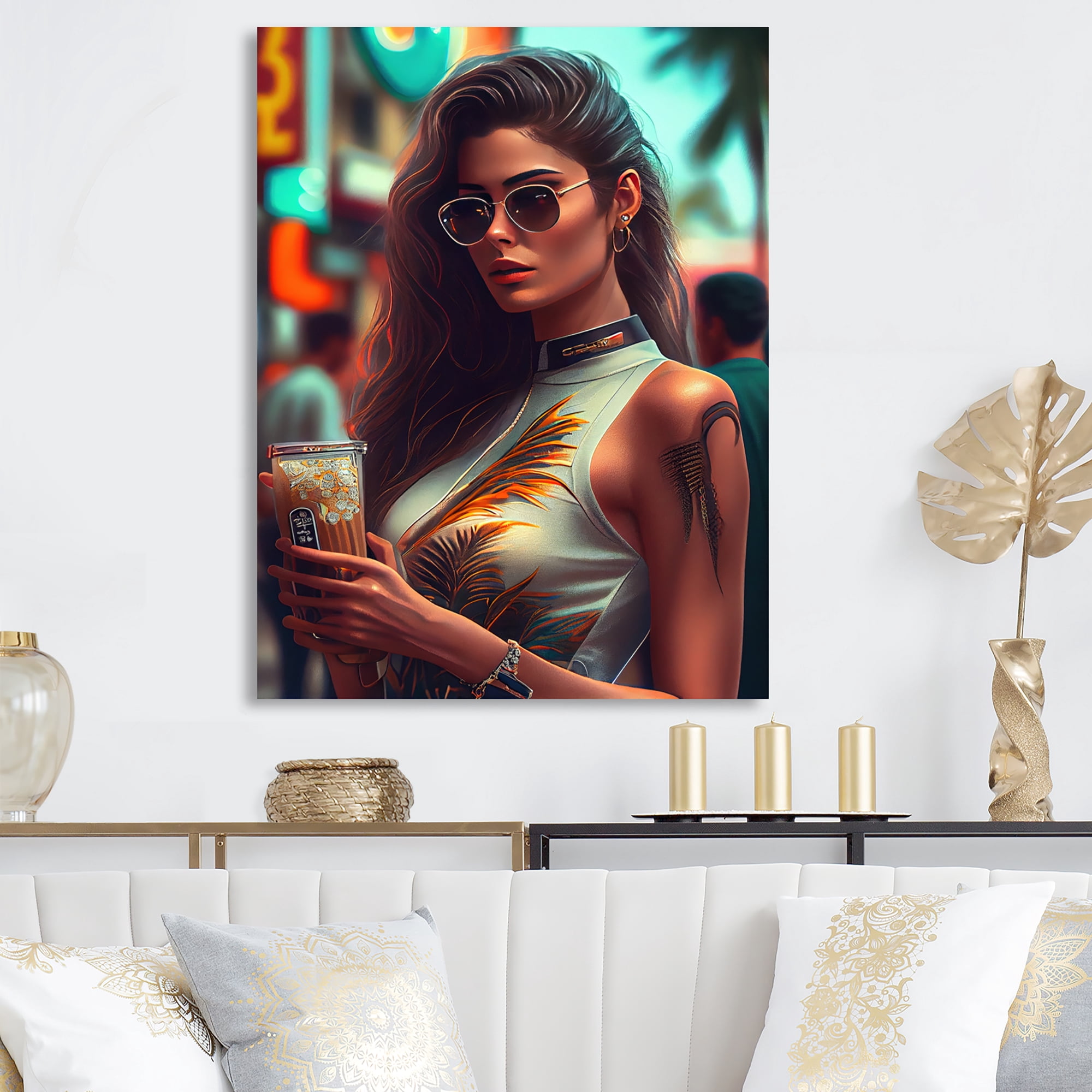 Designart Tatooed Woman On The Street Canvas Wall Art