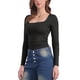thumbnail image 4 of Blusas básicas ajustadas de manga larga con escote cuadrado para mujer, XL, negras, 4 of 6